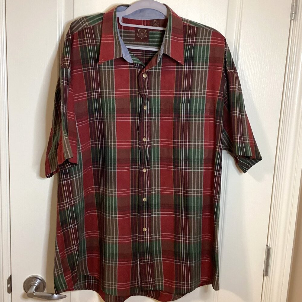 Haggar Casuals Men's Button Down Classic Fit Short Sleeve Plaid Shirt Size XL